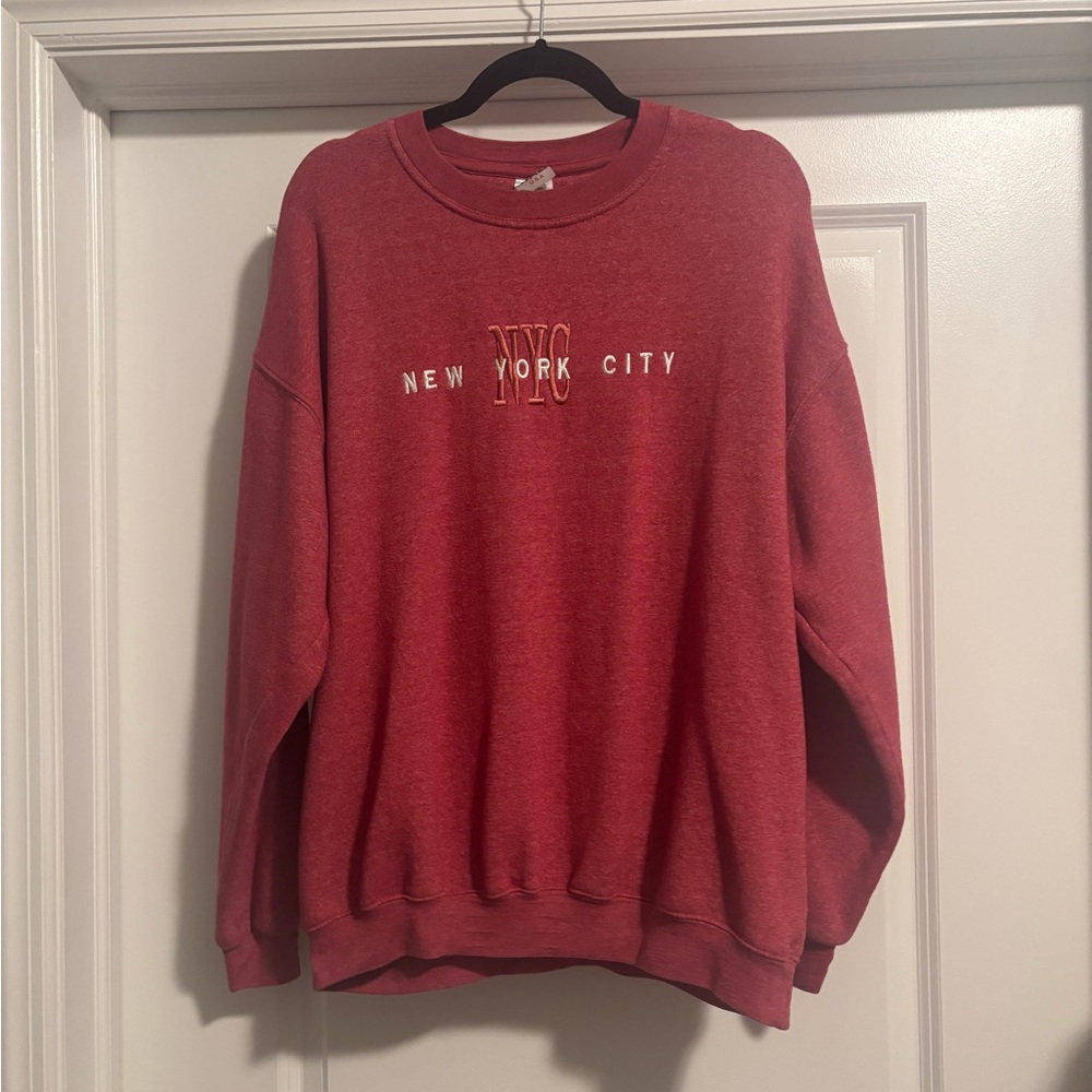 Raspberry Crewneck Sweater with NYC Graphic